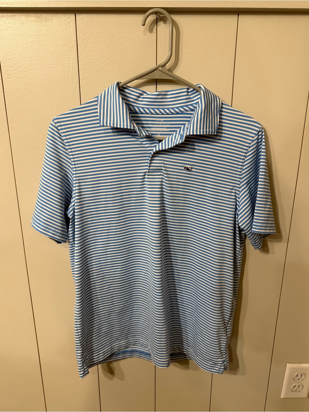 Vineyard Vines Boys Size L (16) Light Blue Striped Performance Polo